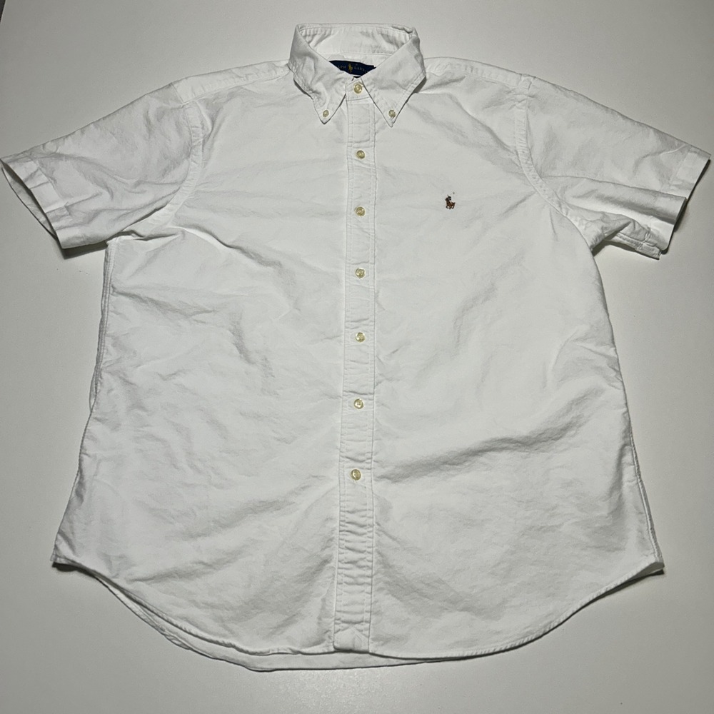 Polo Ralph Lauren Mens White Oxford Short Sleeve Button Down Shirt Classic Fit L